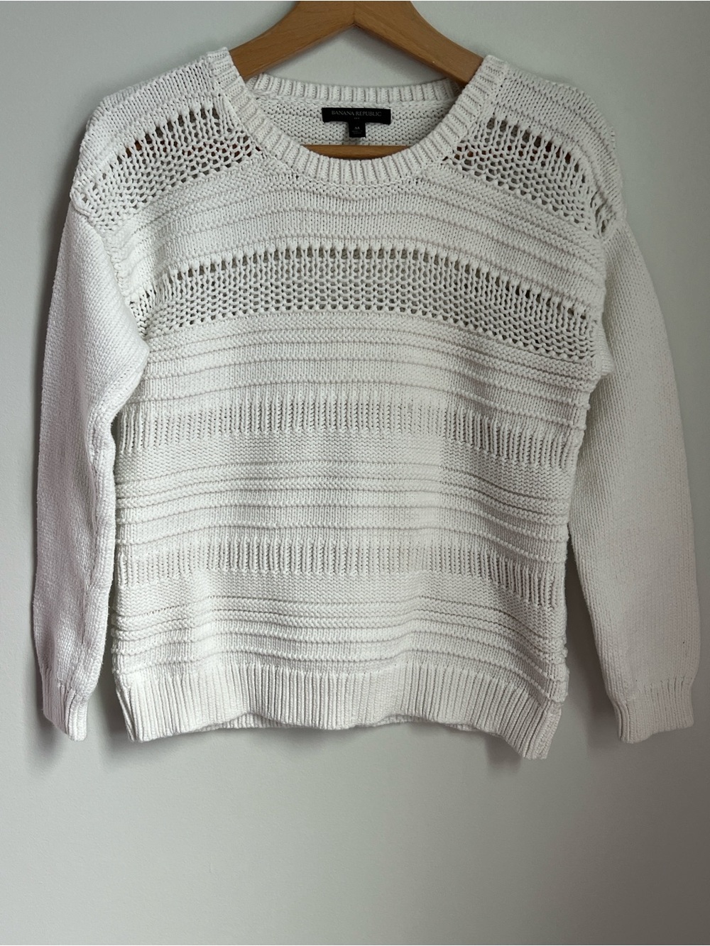 Banana Republic White Open-Knit Crewneck Sweater #182040-00 Size M
